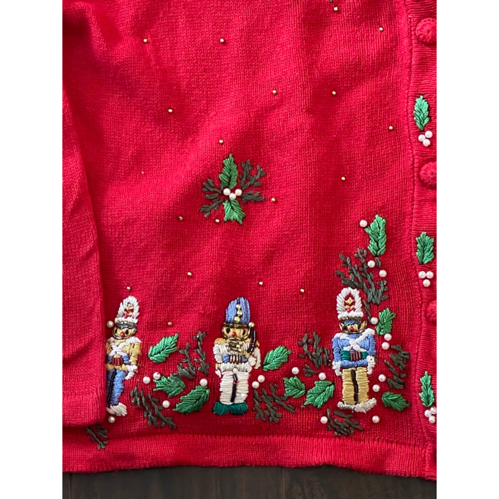 BP Design Women’s XL Nutcracker Embroidered Christmas Cardigan Sweater Red - Picture 2 of 5